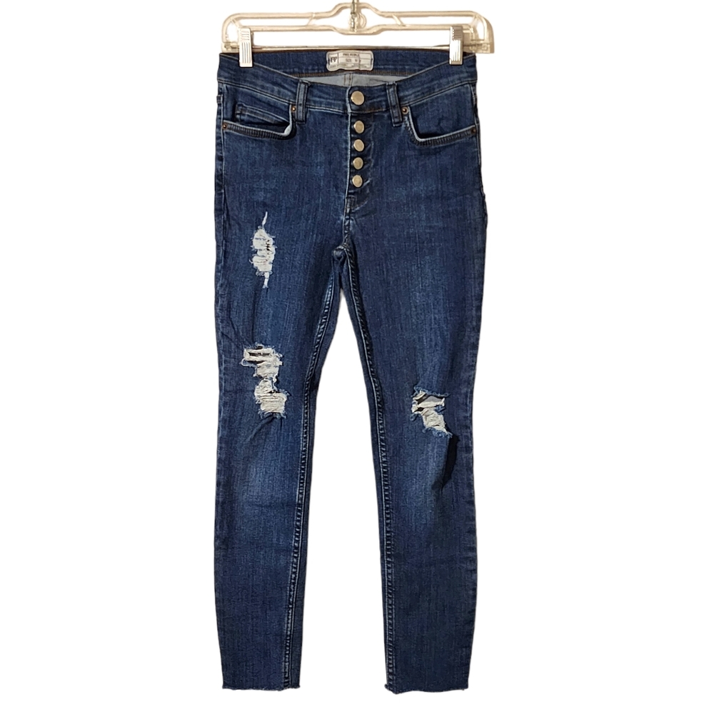 Free People Button Fly Distressed Skinny Jeans